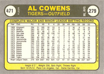 Al Cowens  baseball card collectible - Main Image 2