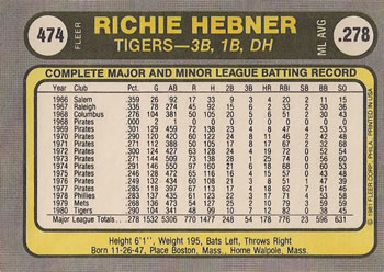Richie Hebner  baseball card collectible - Main Image 2