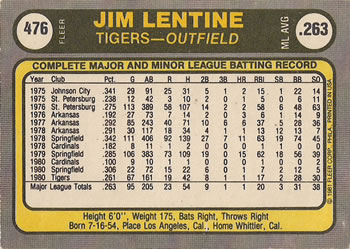 Jim Lentine  baseball card collectible - Main Image 2