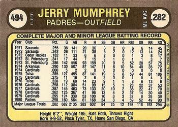 Jerry Mumphrey  baseball card collectible - Main Image 2