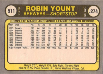 Robin Yount  baseball card collectible - Main Image 2