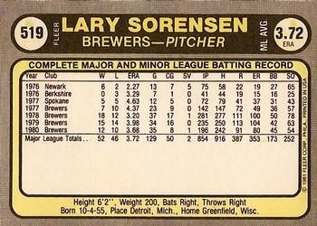 Lary Sorensen  baseball card collectible - Main Image 2