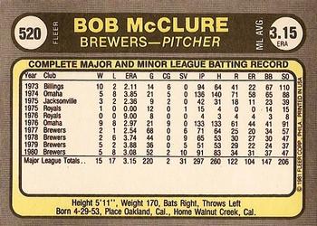 Bob McClure  baseball card collectible - Main Image 2