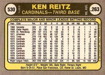 Ken Reitz  baseball card collectible - Main Image 2