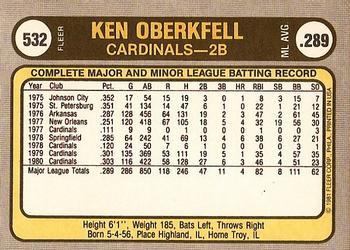 Ken Oberkfell  baseball card collectible - Main Image 2