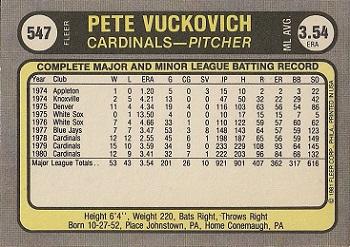 Pete Vuckovich  baseball card collectible - Main Image 2