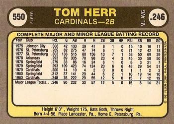 Tom Herr  baseball card collectible - Main Image 2