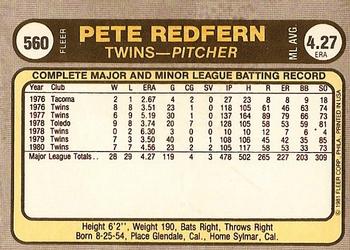 Pete Redfern  baseball card collectible - Main Image 2