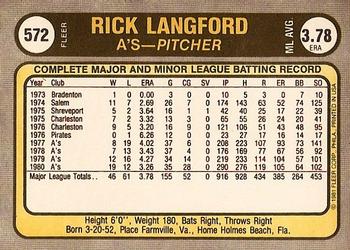 Rick Langford  baseball card collectible - Main Image 2