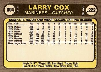 Larry Cox  baseball card collectible - Main Image 2