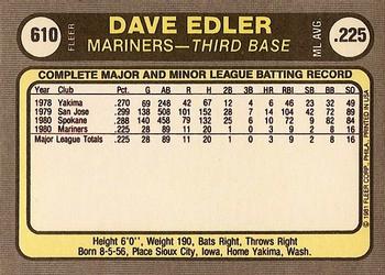Dave Edler  baseball card collectible - Main Image 2