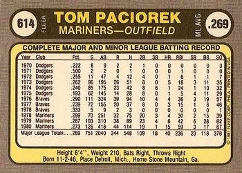 Tom Paciorek  baseball card collectible - Main Image 2