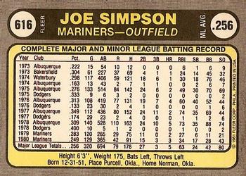 Joe Simpson  baseball card collectible - Main Image 2