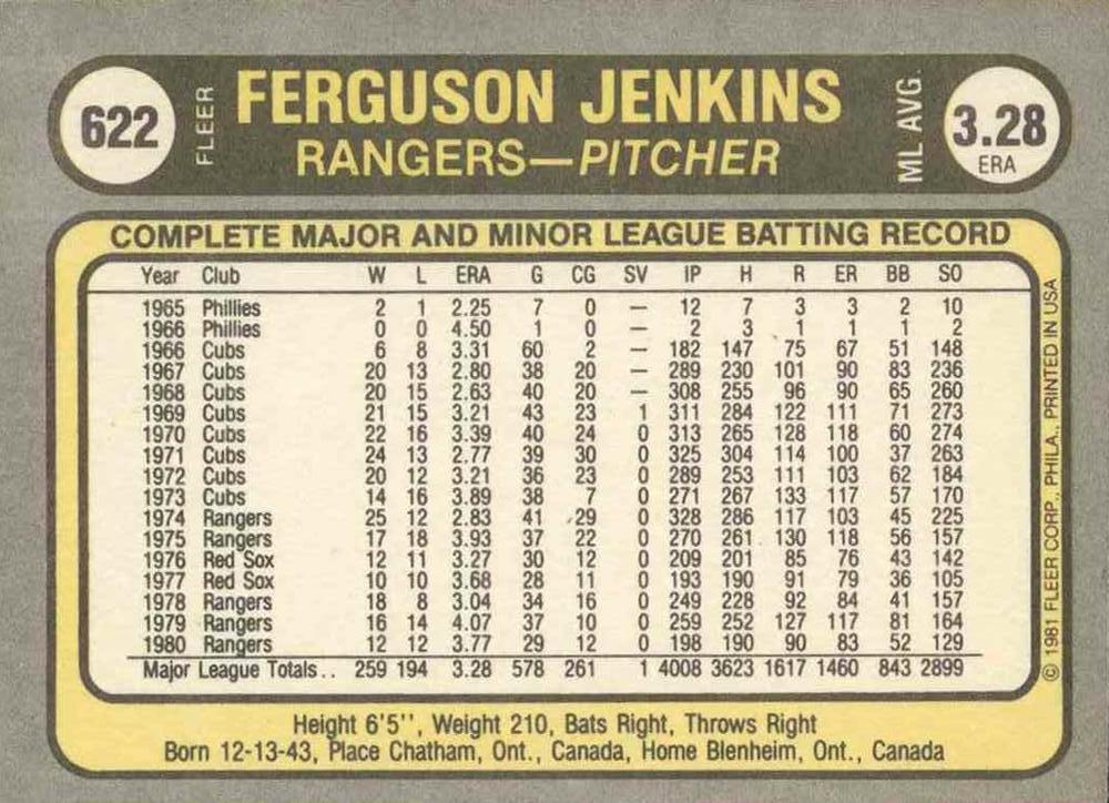 Ferguson Jenkins  baseball card collectible - Main Image 2