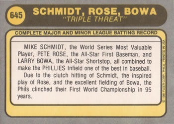 Triple Threat (Mike Schmidt / Pete Rose / Larry Bowa)  baseball card collectible - Main Image 2