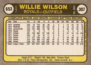 Willie Wilson  baseball card collectible - Main Image 2