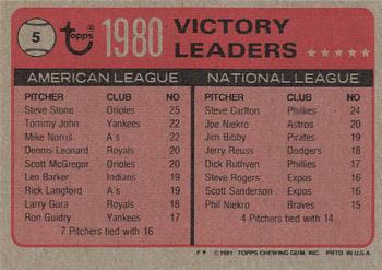 1980 Victory Leaders (Steve Stone / Steve Carlton)  baseball card collectible - Main Image 2
