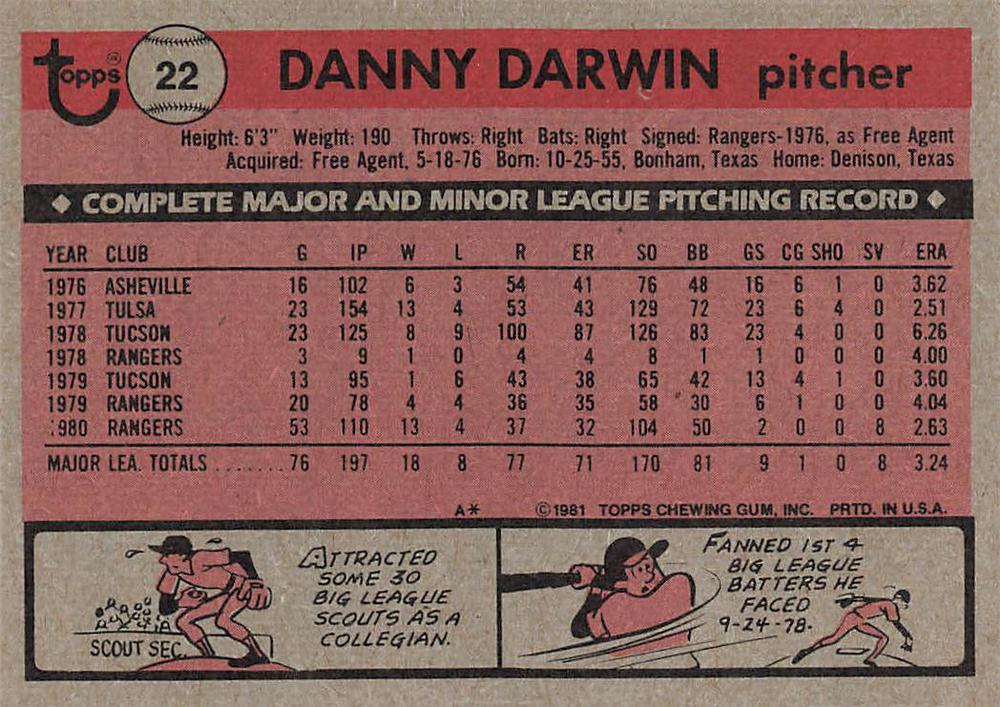 Danny Darwin  baseball card collectible - Main Image 2