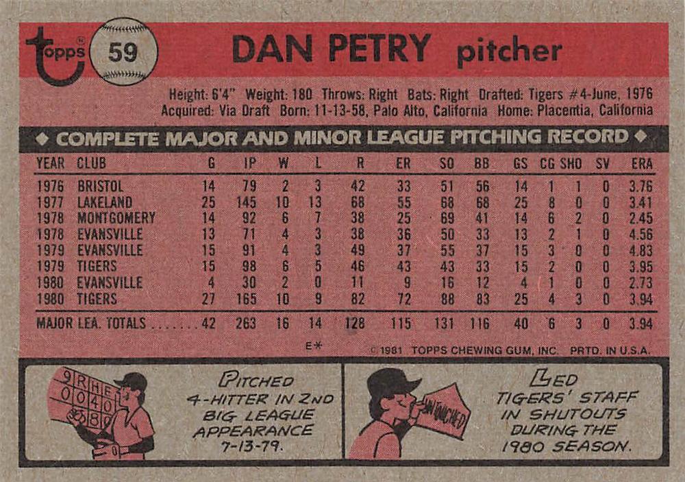 Dan Petry  baseball card collectible - Main Image 2