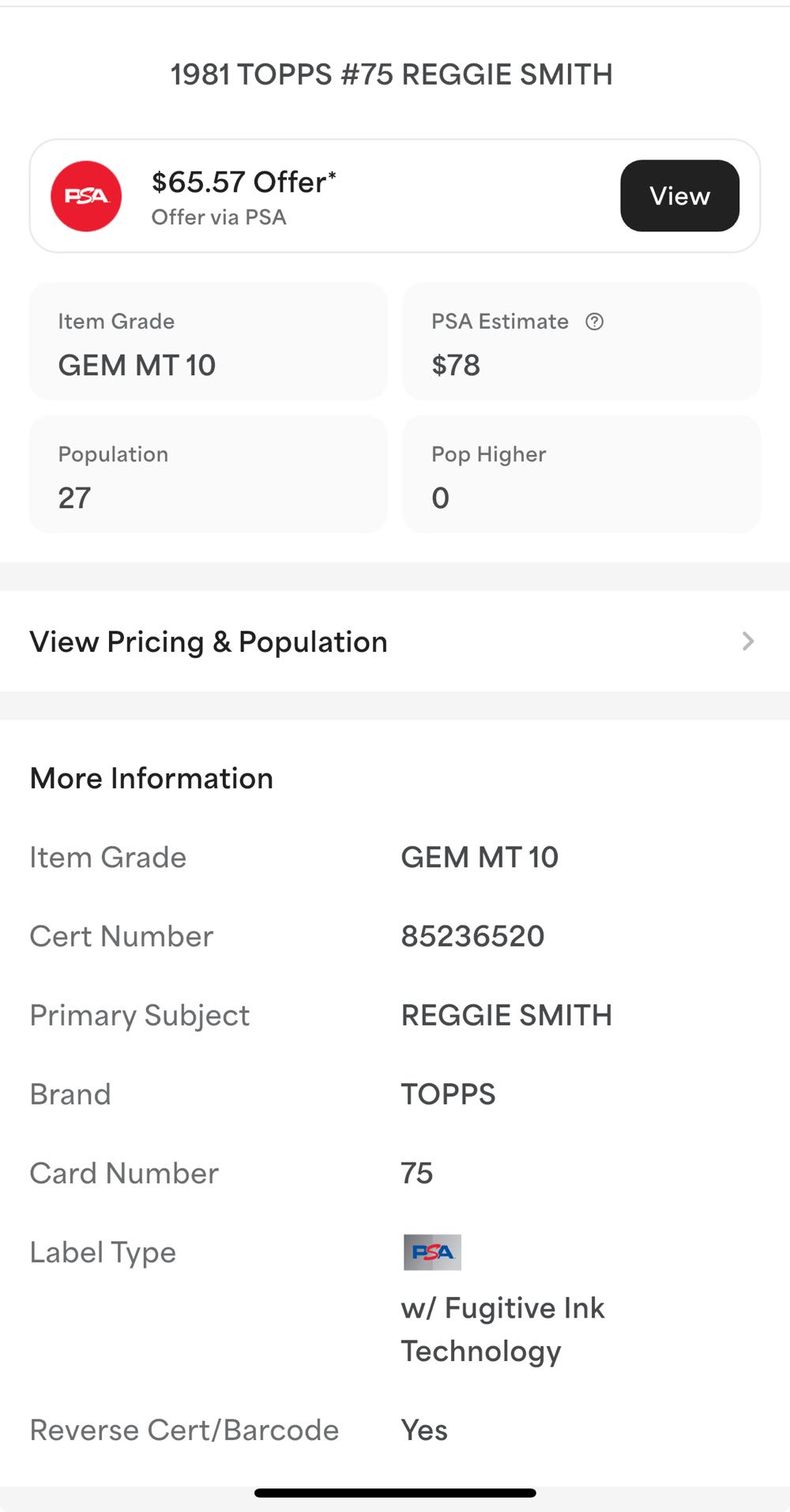 Reggie Smith  baseball card collectible - Main Image 4