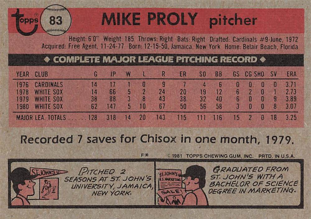 Mike Proly  baseball card collectible - Main Image 2