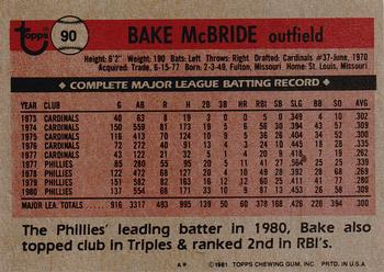 Bake McBride  baseball card collectible - Main Image 2