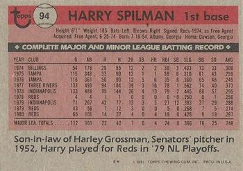 Harry Spilman  baseball card collectible - Main Image 2