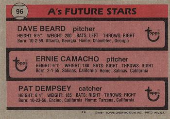 A’s Future Stars (Dave Beard / Ernie Camacho / Pat Dempsey)  baseball card collectible - Main Image 2