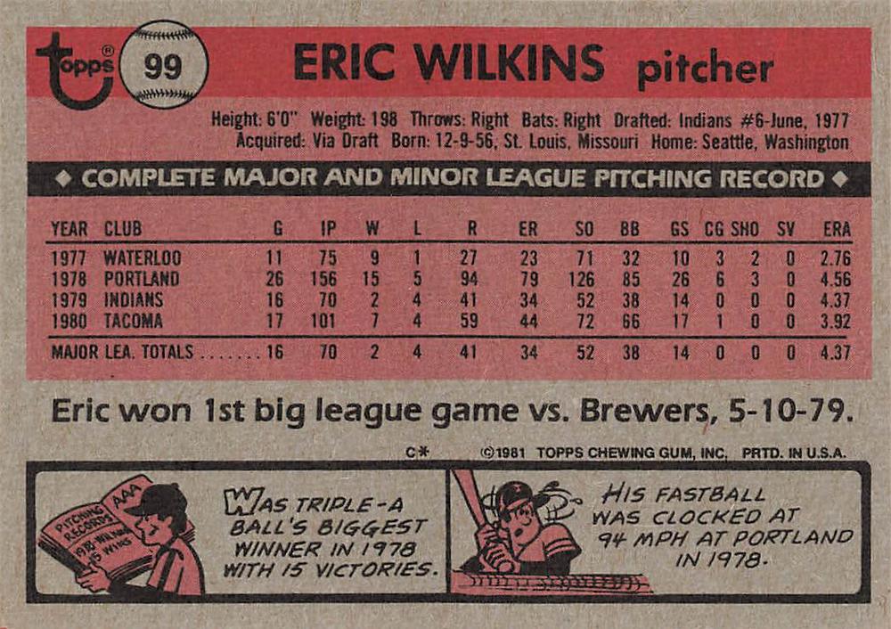 Eric Wilkins  baseball card collectible - Main Image 2