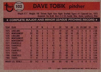 Dave Tobik  baseball card collectible - Main Image 2