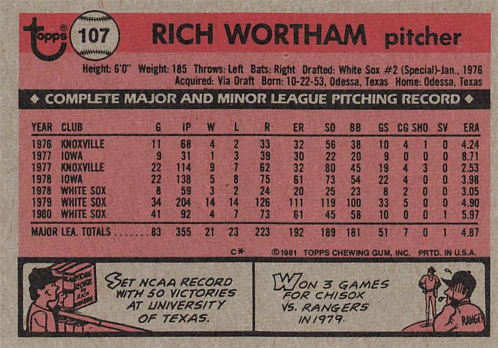 Rich Wortham  baseball card collectible - Main Image 2