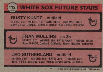 White Sox Future Stars (Rusty Kuntz / Fran Mullins / Leo Sutherland)  baseball card collectible - Main Image 2
