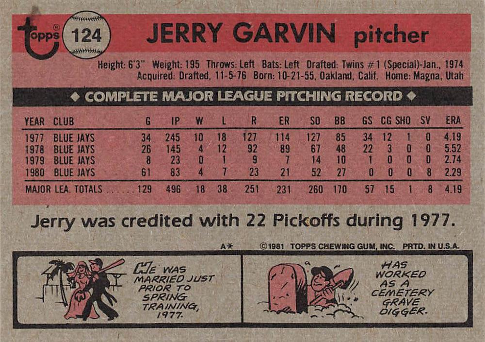 Jerry Garvin  baseball card collectible - Main Image 2