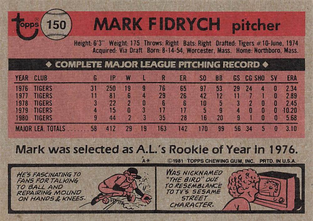Mark Fidrych  baseball card collectible - Main Image 2
