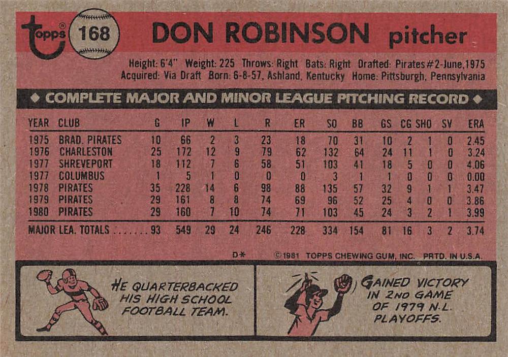 Don Robinson  baseball card collectible - Main Image 2