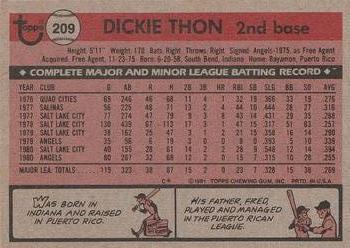 Dickie Thon  baseball card collectible - Main Image 2