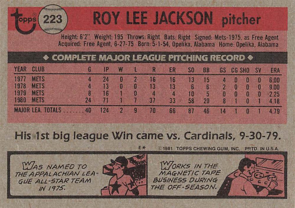 Roy Lee Jackson  baseball card collectible - Main Image 2