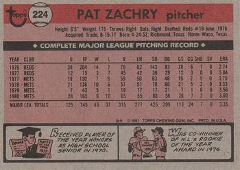 Pat Zachry  baseball card collectible - Main Image 2