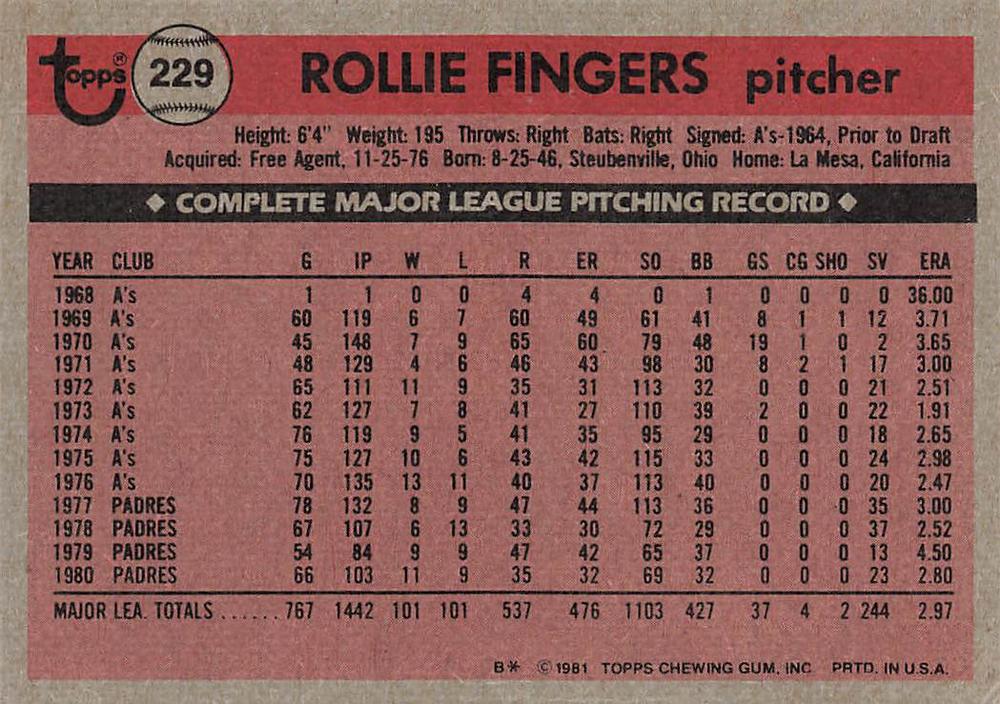 Rollie Fingers  baseball card collectible - Main Image 2