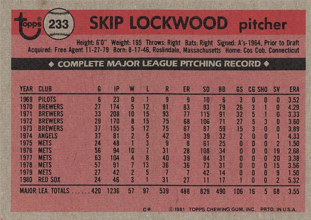 Skip Lockwood  baseball card collectible - Main Image 2