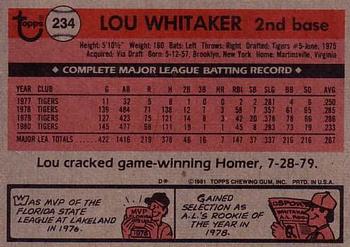 Lou Whitaker  baseball card collectible - Main Image 2