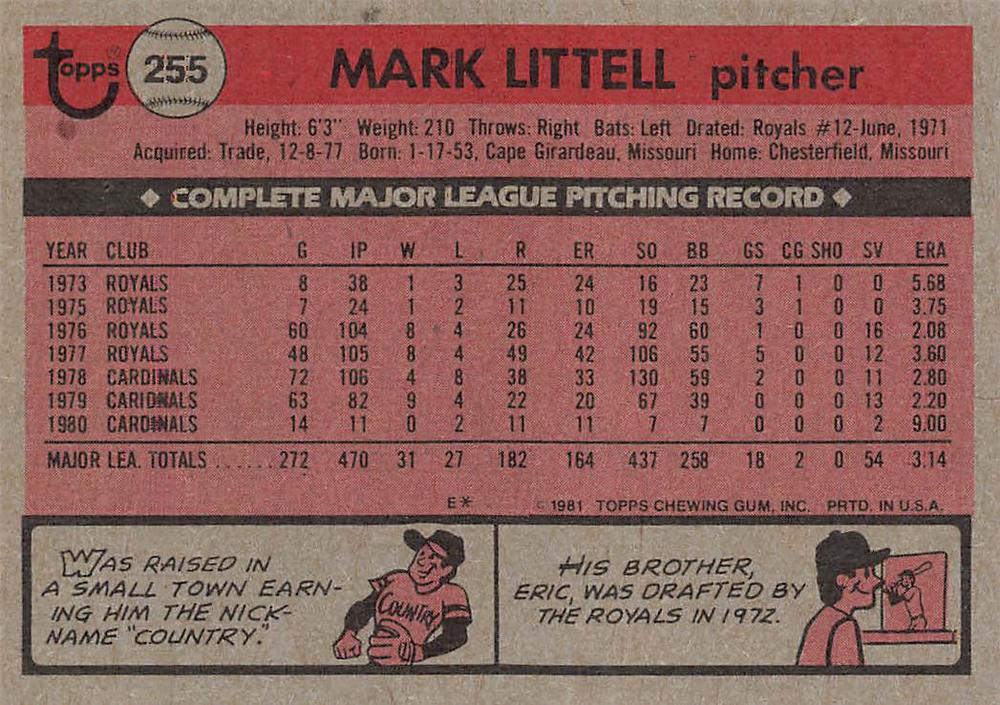 Mark Littell  baseball card collectible - Main Image 2