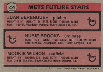 Mets Future Stars (Juan Berenguer / Hubie Brooks / Mookie Wilson)  baseball card collectible - Main Image 2