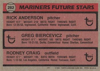 Mariners Future Stars (Rick Anderson / Greg Biercevicz / Rodney Craig)  baseball card collectible - Main Image 2
