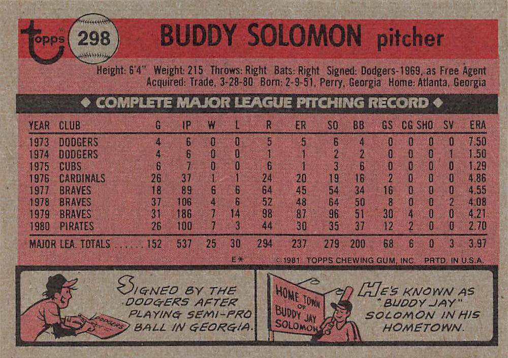 Buddy Solomon  baseball card collectible - Main Image 2