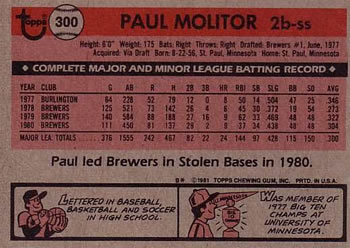 Paul Molitor  baseball card collectible - Main Image 2