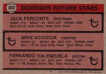 Dodgers Future Stars (Jack Perconte / Mike Scioscia / Fernando Valenzuela)  baseball card collectible - Main Image 2