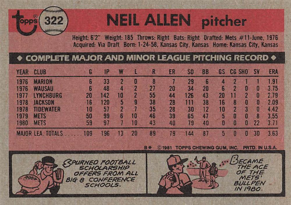 Neil Allen  baseball card collectible - Main Image 2