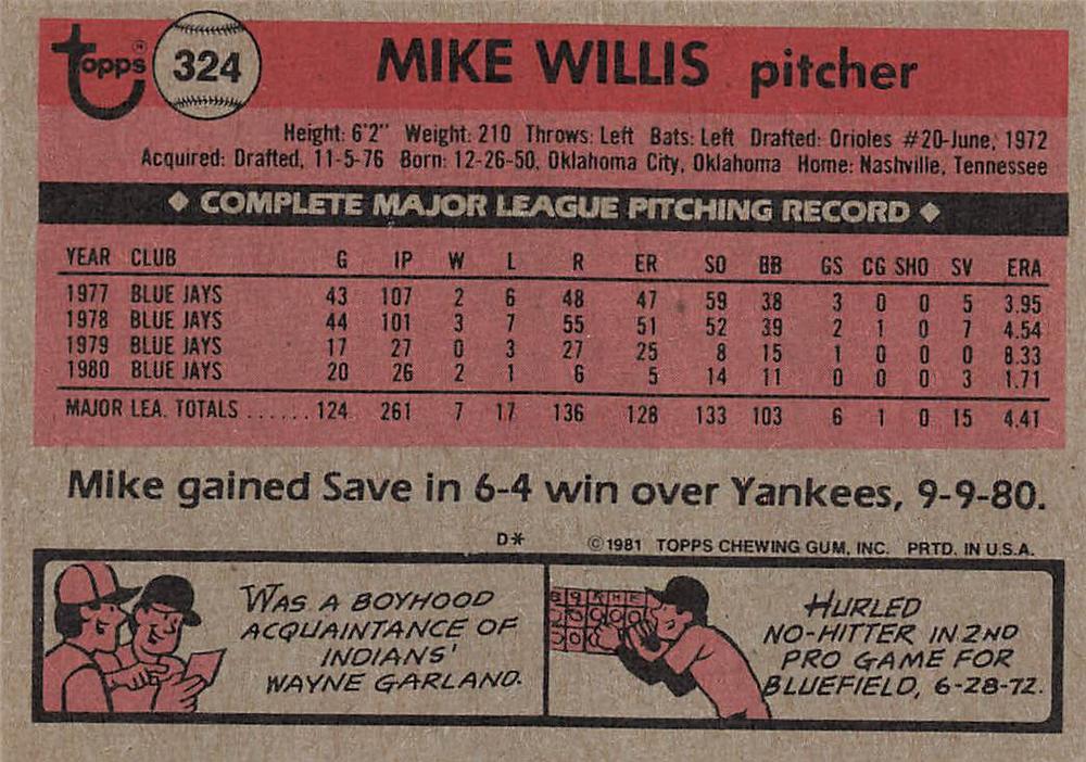 Mike Willis  baseball card collectible - Main Image 2