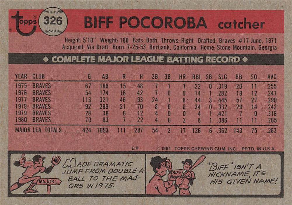 Biff Pocoroba  baseball card collectible - Main Image 2